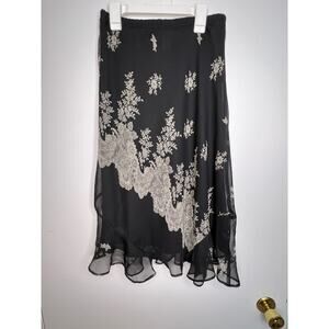 Vintage Womens Black Floral Skirt Size Small
